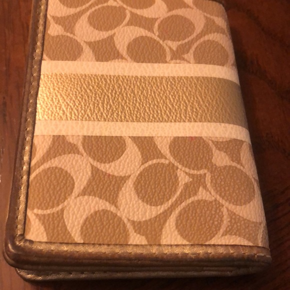 Coach Signature Chelsea Heritage Stripe Gold Khaki White Leather ID Card Holder - Picture 5 of 8